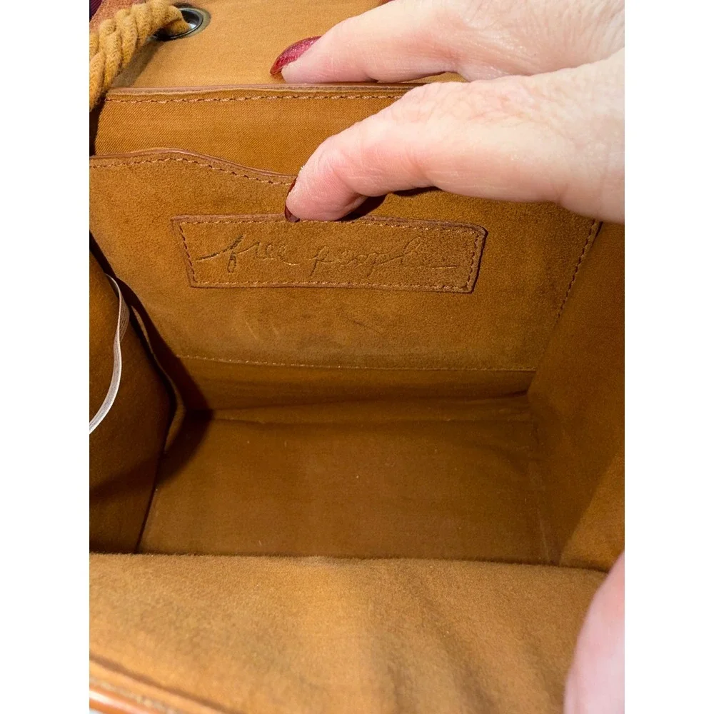 Free People Brown Suede Snakeskin Embossed Leather Crossbody Bag Rope Handle - Picture 11 of 12